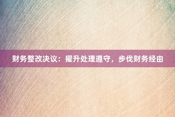 财务整改决议:擢升处理遵守,步伐财务经由